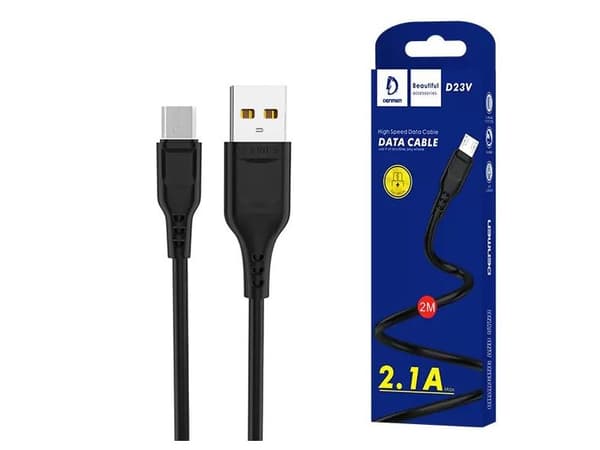 Denmen USB cable CABLE USB MICRO 2.4A BLACK 2M. ABS/PVC D23V braid