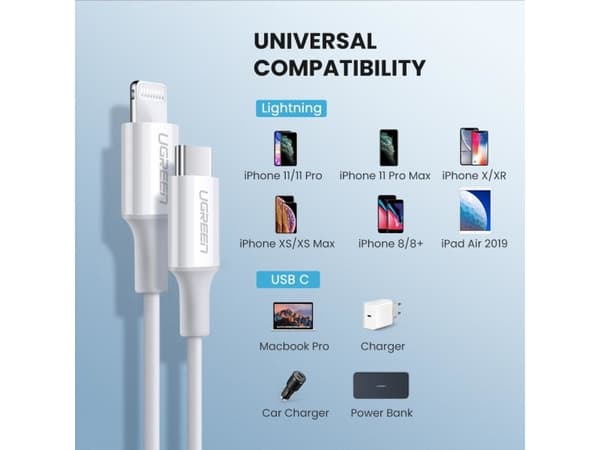 Ugreen 6957303867493, 2 m, Lightning, USB C, hane, hona, rakt CDON