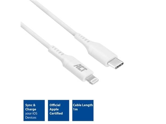 ACT USB-C to Lightning charging/data cable 1 meter, MFI certified (AC3014)