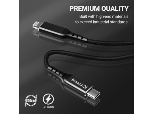 Crong CRG-AL15USCL-BLK, 1,5 m, Lightning, USB C, Hankjønn, Hankjønn, Aluminium, Sort