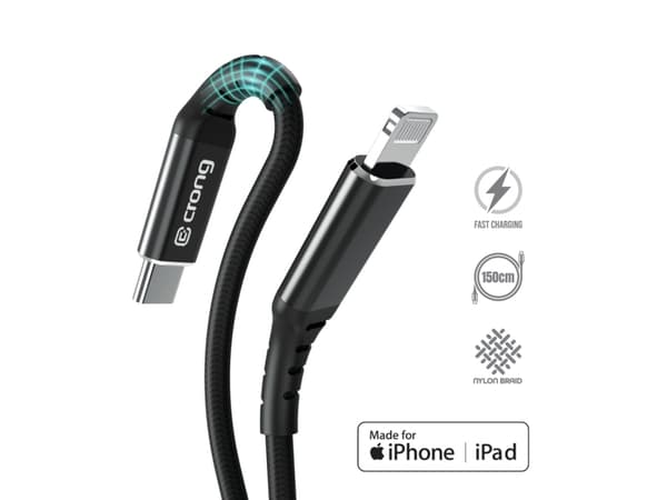 Crong CRG-AL15USCL-BLK, 1,5 m, Lightning, USB C, Hankjønn, Hankjønn, Aluminium, Sort