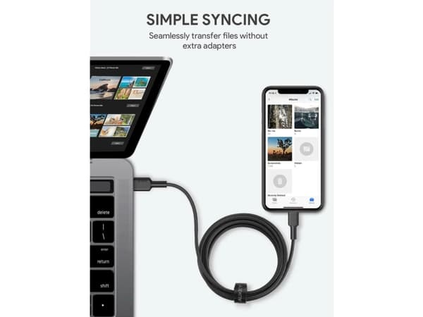 Aukey CB-CL03 nylon Lightning-USB C | USB Power Delivery USB-PD | 2m | Apple MFi sertifikaatti | musta