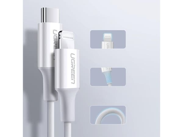 Ugreen cable MFi cable USB Type C - Lightning 20W 3A 0.25 m white (US171)