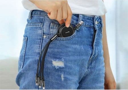 Kabel USB Baseus USB-A - USB-C + microUSB + Lightning 1.2 m Czarny (46956)