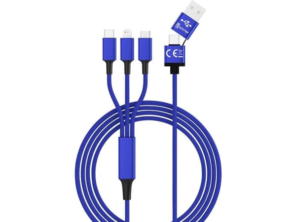 smrter HYDRA ULT NB - Latauskaapeli, USB-A/USB-C -&gt; micro USB, Lightning &amp; USB-C, sininen
