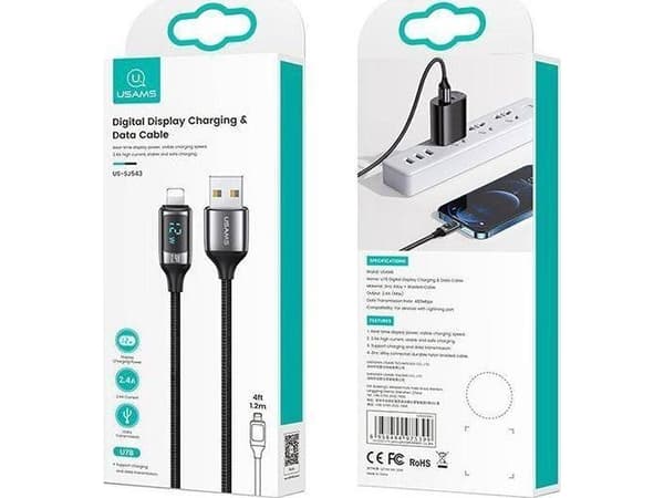 Kabel USB Usams USB-A - Lightning 1.2 m Czarny (6958444975399)