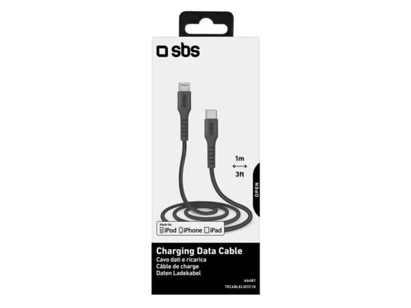 SBS TECABLELIGTC1K, 1 m, Lightning, USB C, Hankjønn, Hankjønn, Sort