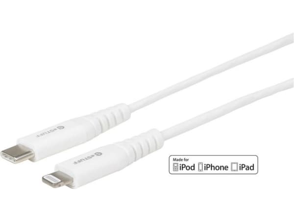 eSTUFF - Lightning-kabel - 24 pin USB-C hann til Lightning hann - 3 m - dobbeltisolert - hvit