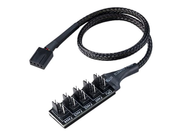 Akasa FLEXA FP5H - Viftestrømsplitter - 4-pins PWM (hunn) til 4-pins PWM (hann) - 12 V - 2 A - 30 cm - svart (en pakke 2)