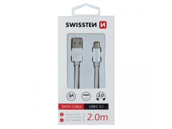 Swissten 71521303, 2 m, USB A, USB C, USB 3.2 Gen 1 (3.1 Gen 1), 0,48 Gbit/s, Silver