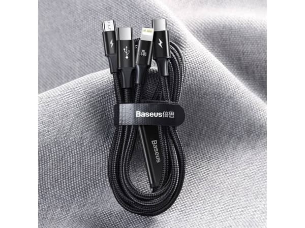 Baseus Rapid 3-in-1, 1,5 m, USB A, USB C/Micro USB A/Lightning, 0,48 Gbit/s, Svart