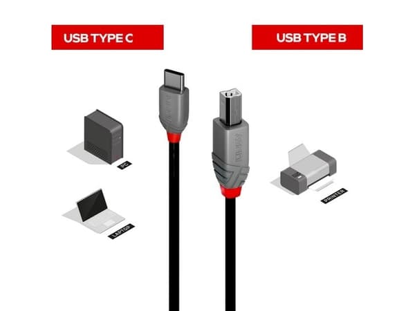 Lindy 36940, 0,5 m, USB C, USB B, USB 2.0, 0,48 Gbit/s, Sort