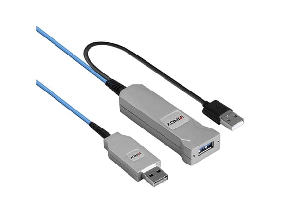 Lindy 43346, 100 m, USB A, 2 x USB A, USB 3.2 Gen 1 (3.1 Gen 1), 5 Gbit/s, Blå, Sølv