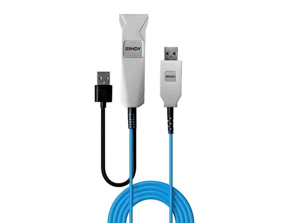 Lindy 43346, 100 m, USB A, 2 x USB A, USB 3.2 Gen 1 (3.1 Gen 1), 5 Gbit/s, Blå, Sølv