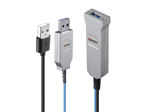 Lindy 43346, 100 m, USB A, 2 x USB A, USB 3.2 Gen 1 (3.1 Gen 1), 5 Gbit/s, Blå, Sølv