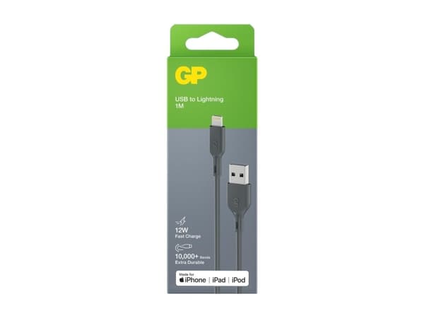 GP Batteries CL1N, 1 m, Lightning, USB A, Hankjønn, Hankjønn, Grå