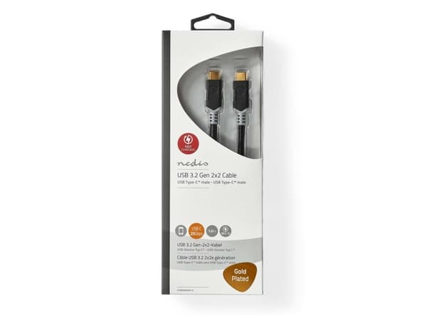 Nedis - USB-kabel - USB-C (hane) till USB-C (hane) - USB 3.2 Gen 2 - 5 A - 1 m - antracit (svart)