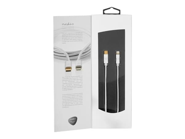 Nedis USB-kabel | USB 2.0 | Apple Lightning 8-stift | USB-C™-kontakt | 480 Mbps | Guldpläterad | 1,00 m | Rund | Flätat / Nylon | Aluminium / Silver