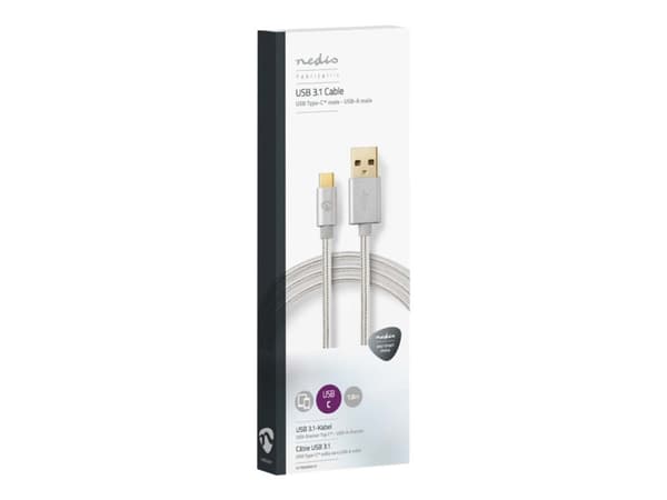 Nedis - USB-kabel - USB Type A (hann) til USB-C (hann) - USB 3.1 Gen 2 - 1 m - rund - aluminium