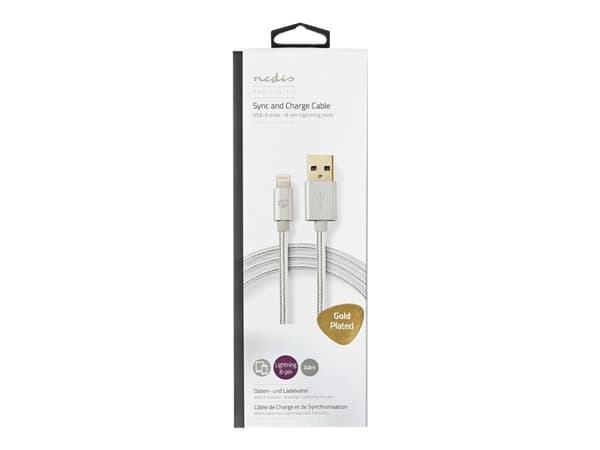 Nedis - Lightning-kabel - USB hane till Lightning hane - 3 m - aluminium