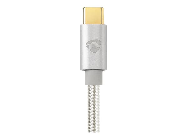 Nedis Charge & AV Support Cable - USB-kabel - 24 pin USB-C (hane) till 24 pin USB-C (hane) - USB 2.0 - 5 A - 1 m - rund - silver