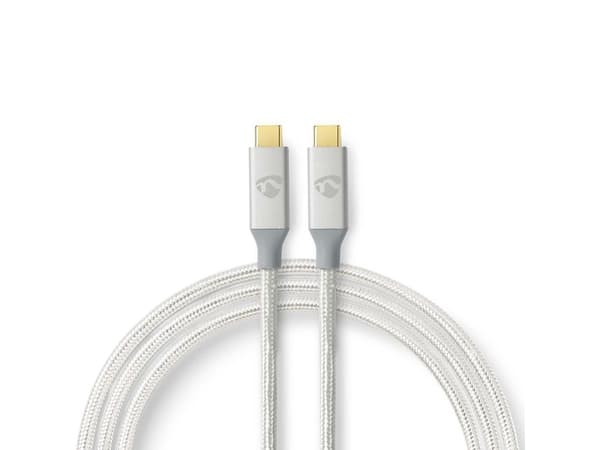 Nedis - USB-kabel - 24 pin USB-C (hann) til 24 pin USB-C (hann) - USB 3.2 Gen 2 - 5 A - 2 m - sølv