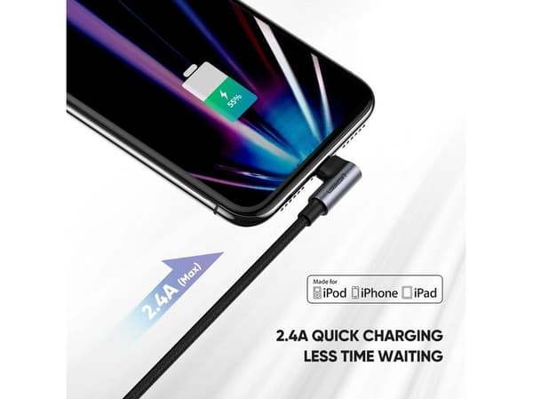 Ugreen 60521, Lightning, USB C, Uros, Uros, Musta, Harmaa, Kulmikas