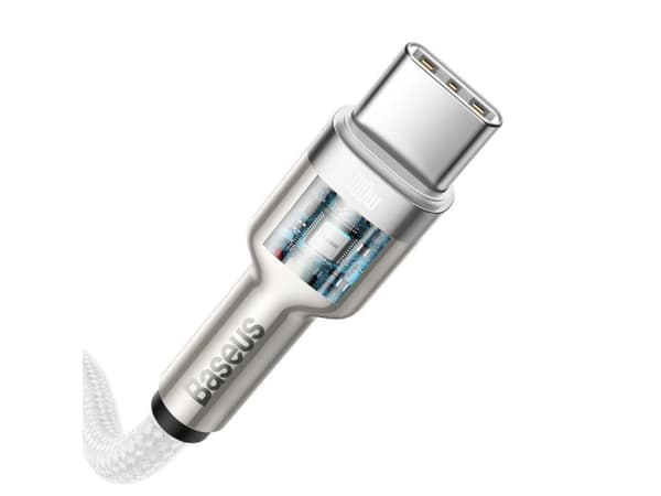 Baseus 6953156202375, 2 m, USB C, USB C, USB 2.0, 0,48 Gbit/s, Silver, Vit