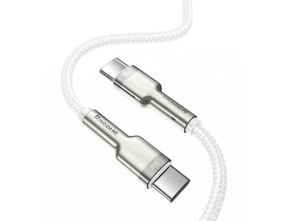 Baseus 6953156202375, 2 m, USB C, USB C, USB 2.0, 0,48 Gbit/s, Silver, Vit