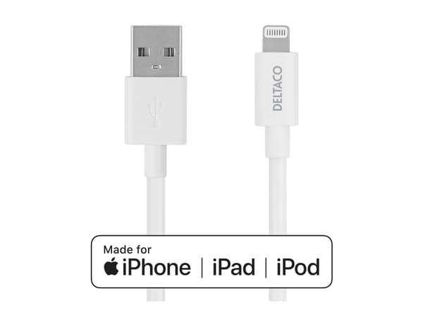 DELTACO - Lightning-kabel - USB hane till Lightning hane - 2 m - vit