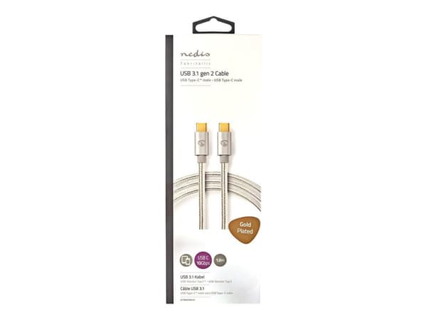 Nedis - USB-kabel - USB-C (hann) til USB-C (hann) - USB 3.1 Gen2 - 1 m - aluminium