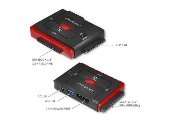 Qoltec - HDD / SSD-dokkestasjon - brønner: 2 - 2.5", 3.5" - SATA 6Gb/s - USB 3.0 - svart, rød