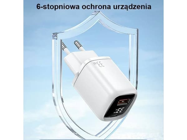 USAMS Nettverkslader 1xUSB-C+1xUSB T46 33W PD3.0 +QC3.0 Hurtiglading +kabel U63 USB-C/Lynsort farge UDTZ01