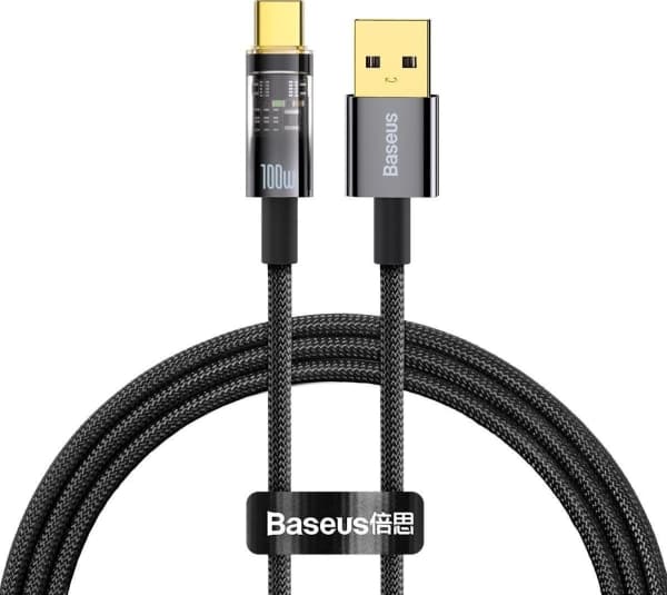 Baseus Explorer Series datakabel USB-A/USB-C med intelligent avstengning 100 W 1 m svart (CATS000201)