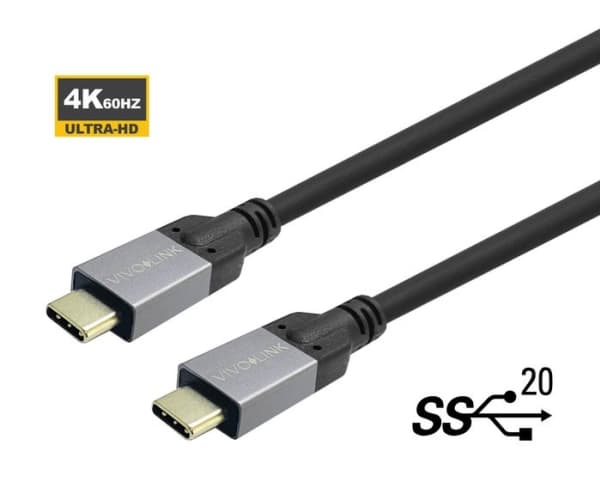 VivoLink - USB-kabel - 24 pin USB-C (hann) til 24 pin USB-C (hann) - USB 3.2 Gen 1 - 5 - 20 V - 5 A - 2 m - USB Power Delivery (100 W), 4K60Hz UHD-st