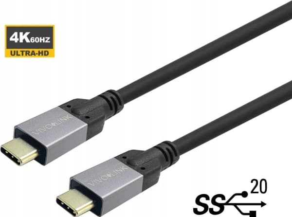 VivoLink - USB-kabel - 24 pin USB-C (hane) till 24 pin USB-C (hane) - USB 3.2 Gen 1 - 5 - 20 V - 5 A - 1 m - USB-strömförsörjning (100W), 4K60Hz UHD-