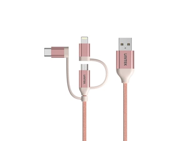 Unitek 3in1, MFi 1.0m pinkki