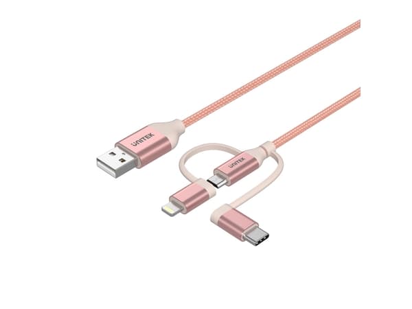 Unitek 3in1, MFi 1.0m pinkki