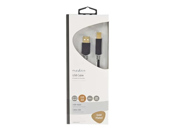 Nedis - USB-kaapeli - USB (uros) - USB Type B (uros) - USB 2.0 - 3 m - muotoiltu - antrasiitti (musta)