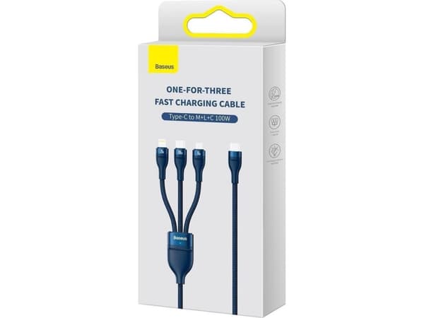 Baseus Flash, 1,5 m, USB C, USB C/Micro-USB B/Lightning, Blå