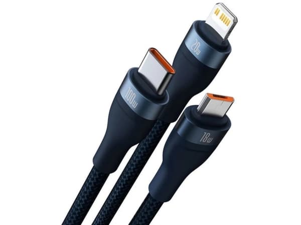 Baseus Flash, 1,5 m, USB C, USB C/Micro-USB B/Lightning, Blå