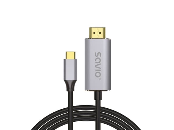 Savio USB-C to HDMI 2.0B cable 2m silver / black gold tips CL-171, 2 m, USB C, HDMI Typ A (standard), Svart