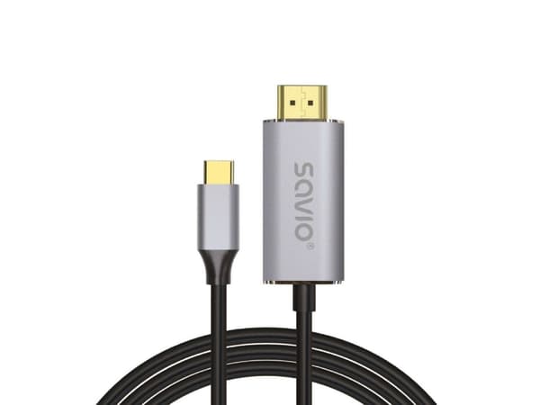 Savio USB-C to HDMI 2.0B cable 2m silver / black gold tips CL-171, 2 m, USB C, HDMI Type A (Standard), Sort
