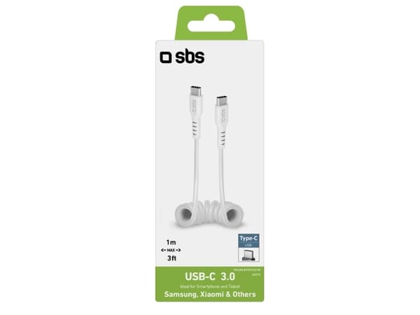 SBS TECABLETYPCCS1W, 1 m, USB C, USB 3.2 Gen 1 (3.1 Gen 1), Vit