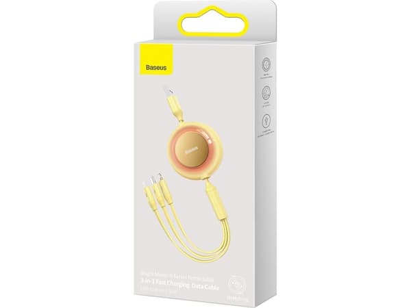 Kabel USB Baseus USB-A - USB-C + microUSB + Lightning 1.1 m Żółty (BSU3385YEL)