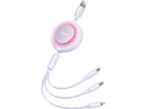 Kabel USB Baseus USB-A - USB-C + microUSB + Lightning 1.1 m Fioletowy (BSU3386PRP)