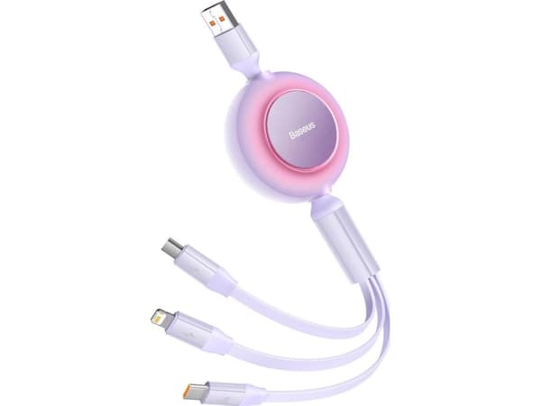 Baseus Bright Mirror 2 retractable cable 3in1 USB Type A - micro USB + Lightning + USB Type C 66W 1.1m purple (CAMJ010105)