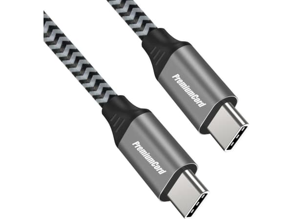 PREMIUMCORD USB-C M/M-kabel, 100W 20V/5A 480Mbps bomullsflett, 0,5m