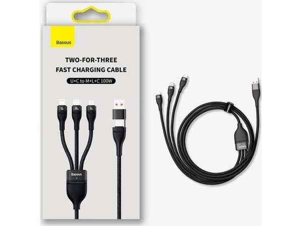 Baseus CASS030101, 1,2 m, USB A/USB C, USB C/Micro-USB B/Lightning, Sort