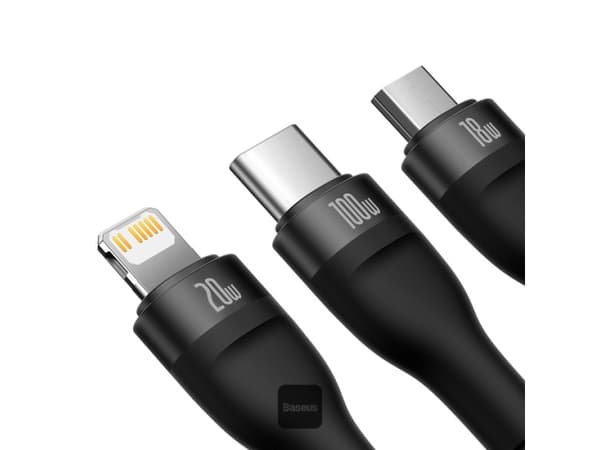 Baseus CASS030101, 1,2 m, USB A/USB C, USB C/Micro-USB B/Lightning, Sort